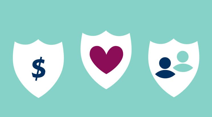 three shield icons