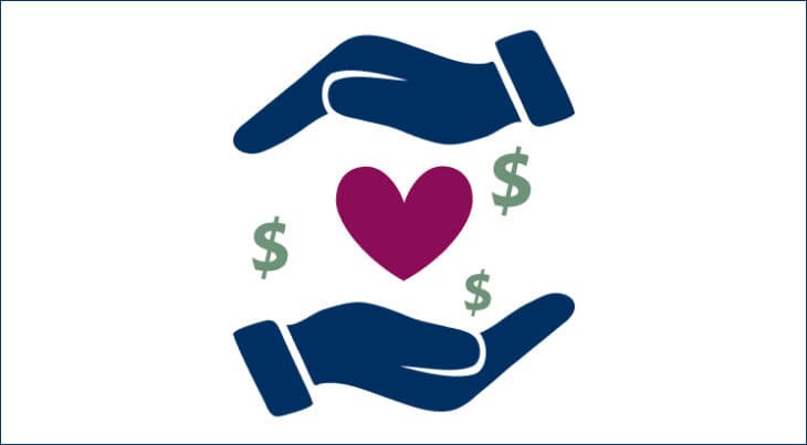 hands covering a heart with dollar signs around it
