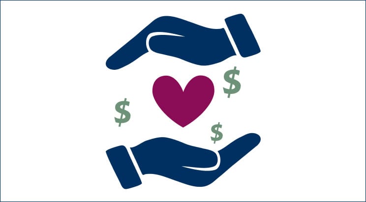 hands covering a heart with dollar signs around it